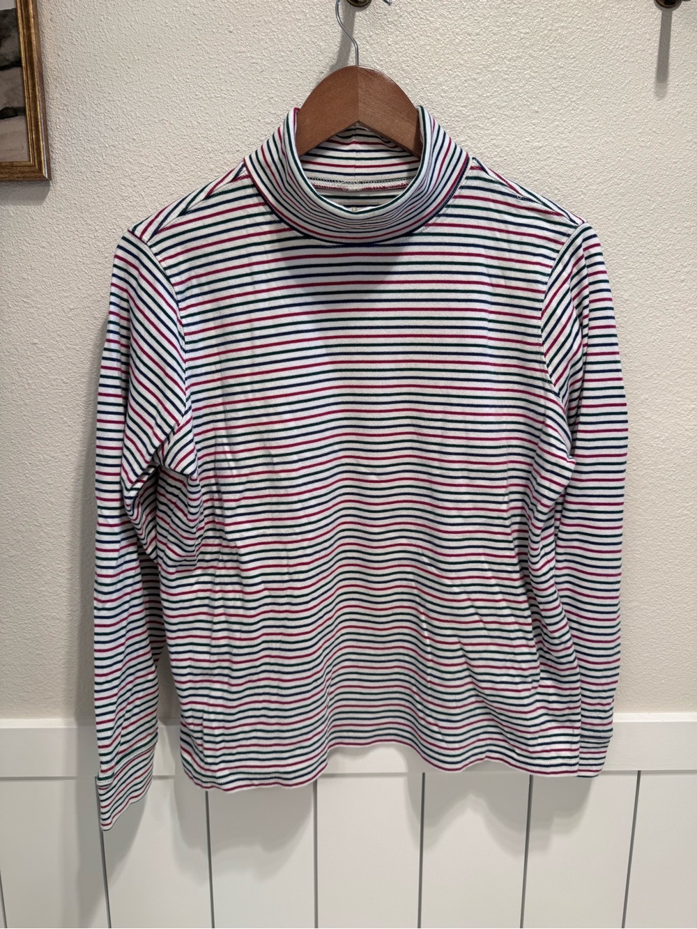 L.L. Bean Striped Turtleneck Sweater in White, Red, Green, & Navy